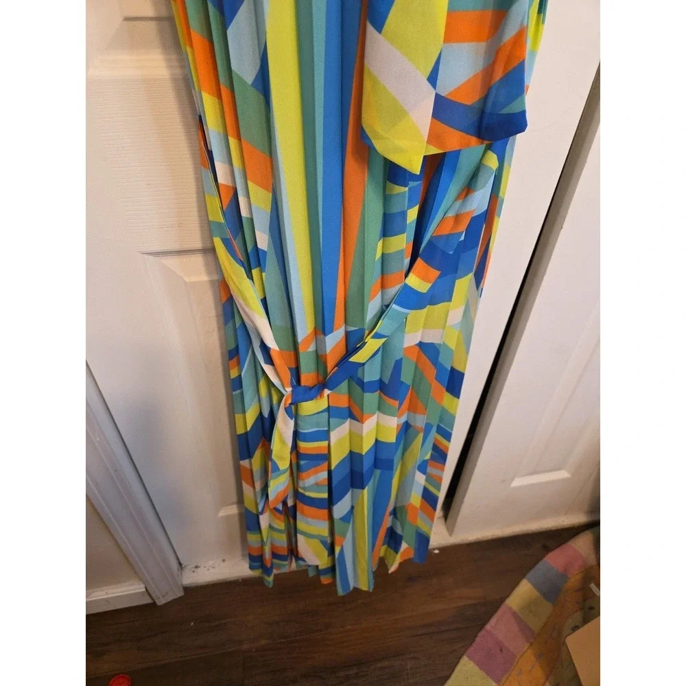 New York & Company‎ Flying Tomato L Rainbow Stripe Halter Maxi Dress Boho NEW